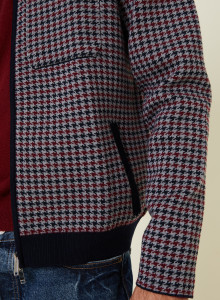 Polo collar jacket with houndstooth patterns in merino wool - Fabien