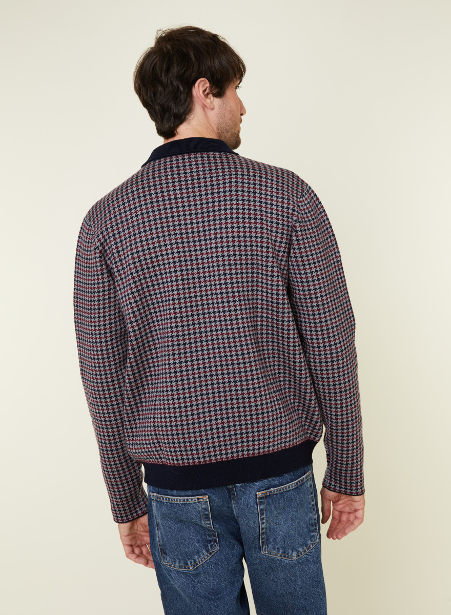 Polo collar jacket with houndstooth patterns in merino wool - Fabien