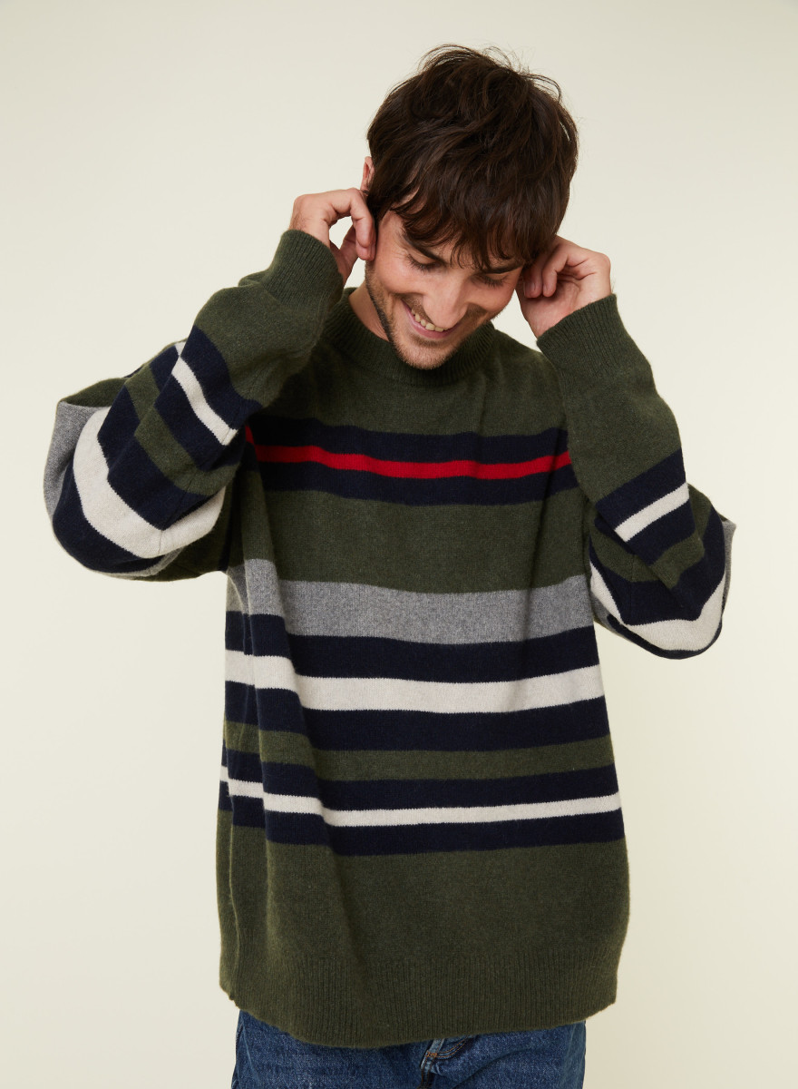 Round-neck striped sweater in recycled cashmere and wool - Fael