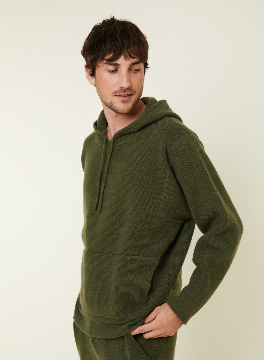 Hooded hoodie with pockets in wool and cashmere - Fabio