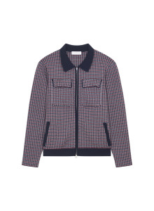 Polo collar jacket with houndstooth patterns in merino wool - Fabien