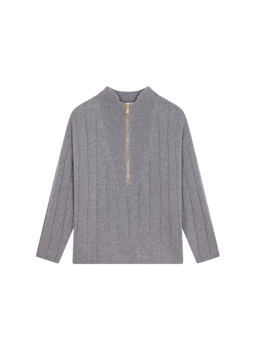 Suéter de gola alta com zíper e mistura de caxemira - Lodric
