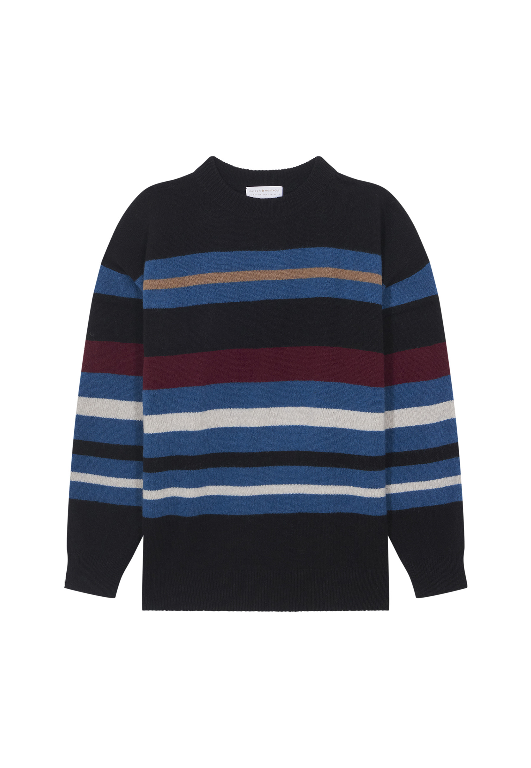 Round-neck striped sweater in recycled cashmere and wool - Fael