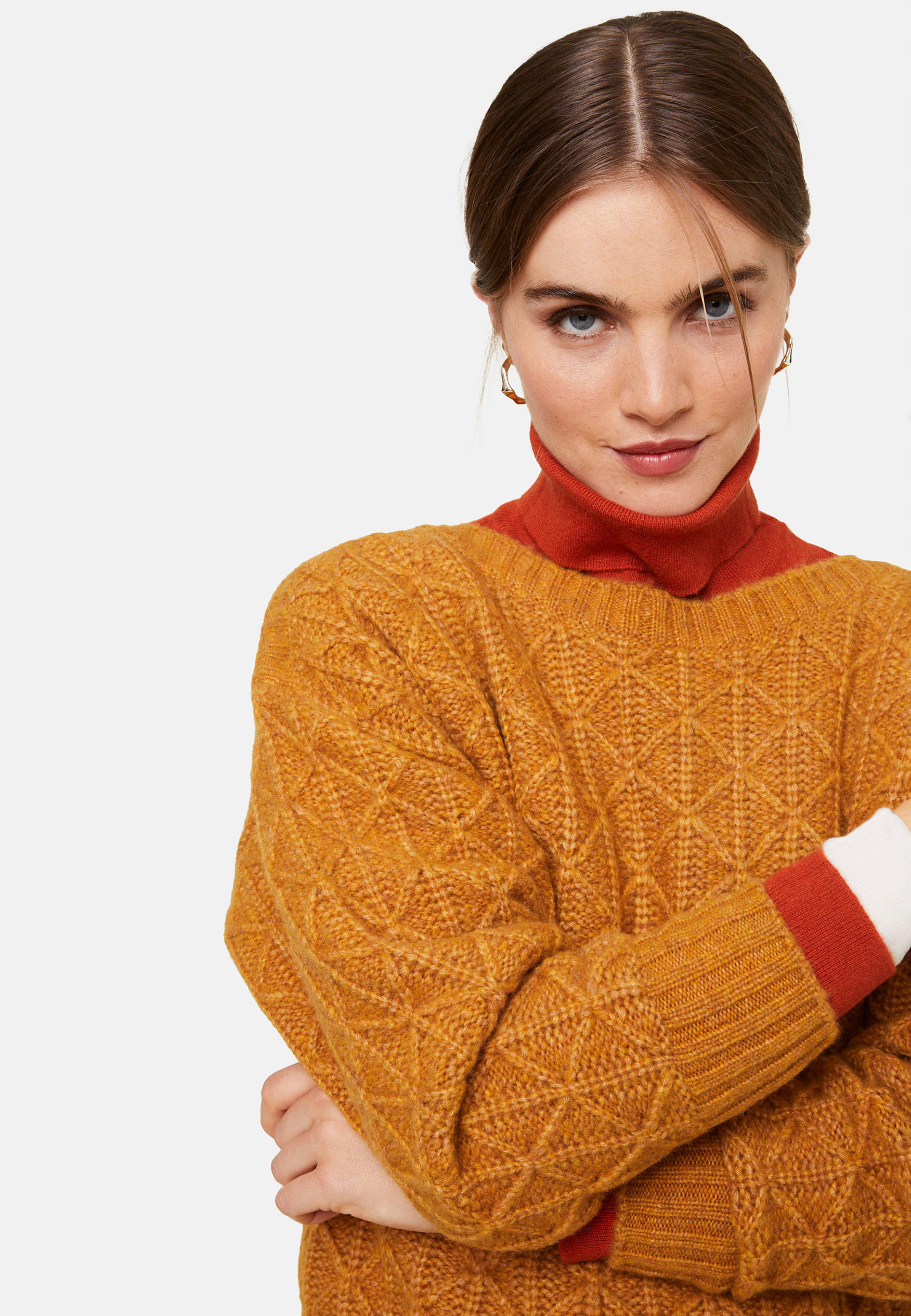 Pull ample à jeux de points en laine cocon - Gassia 7860 soleil - 89 Moutarde