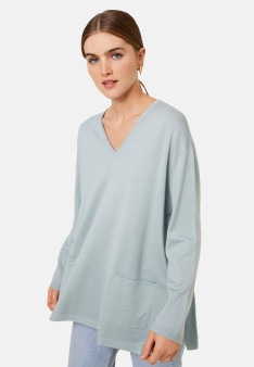 Loose V-neck sweater with pockets in merino wool - Albertine