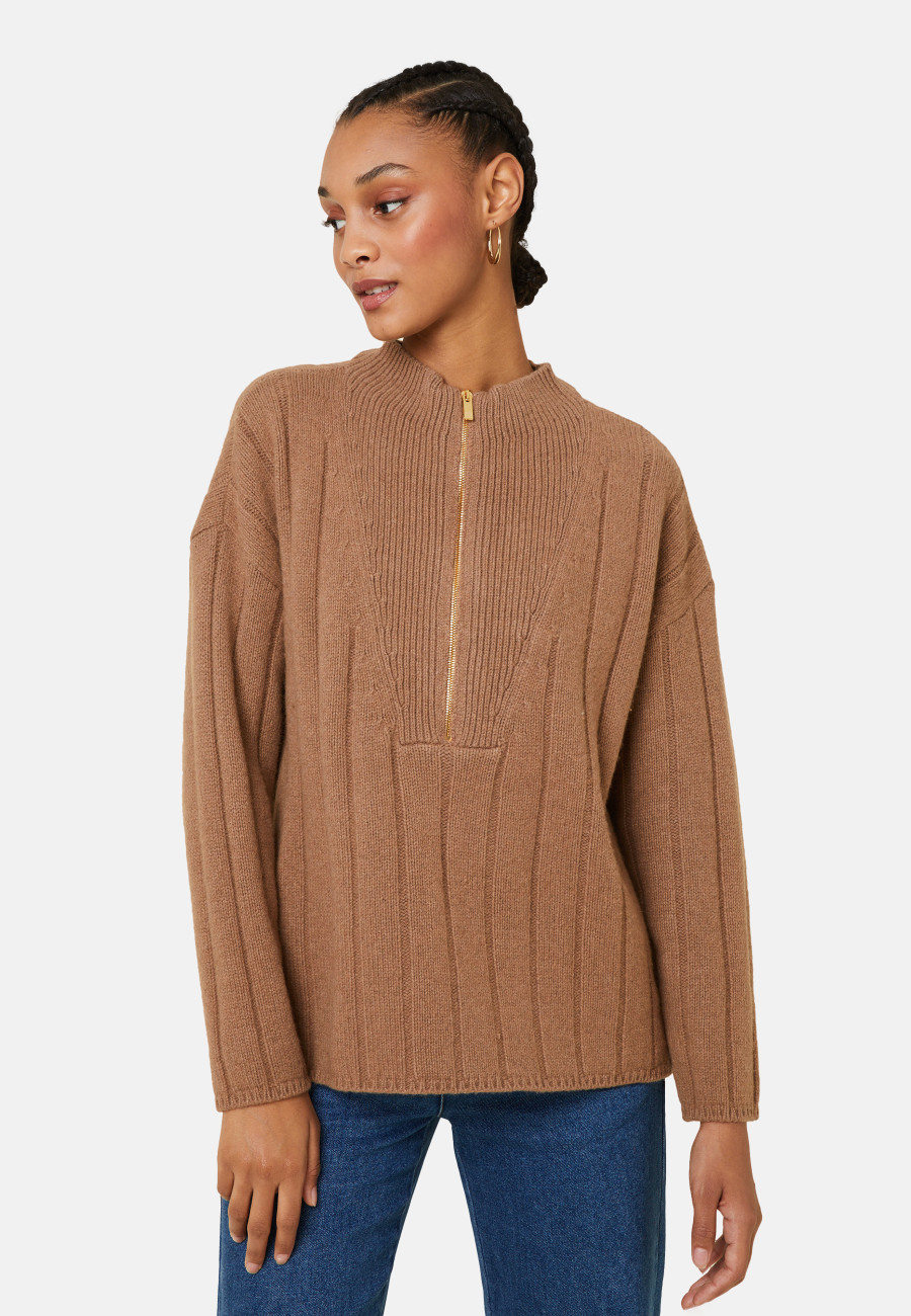 High-neck zipped cashmere blend sweater - Lodric