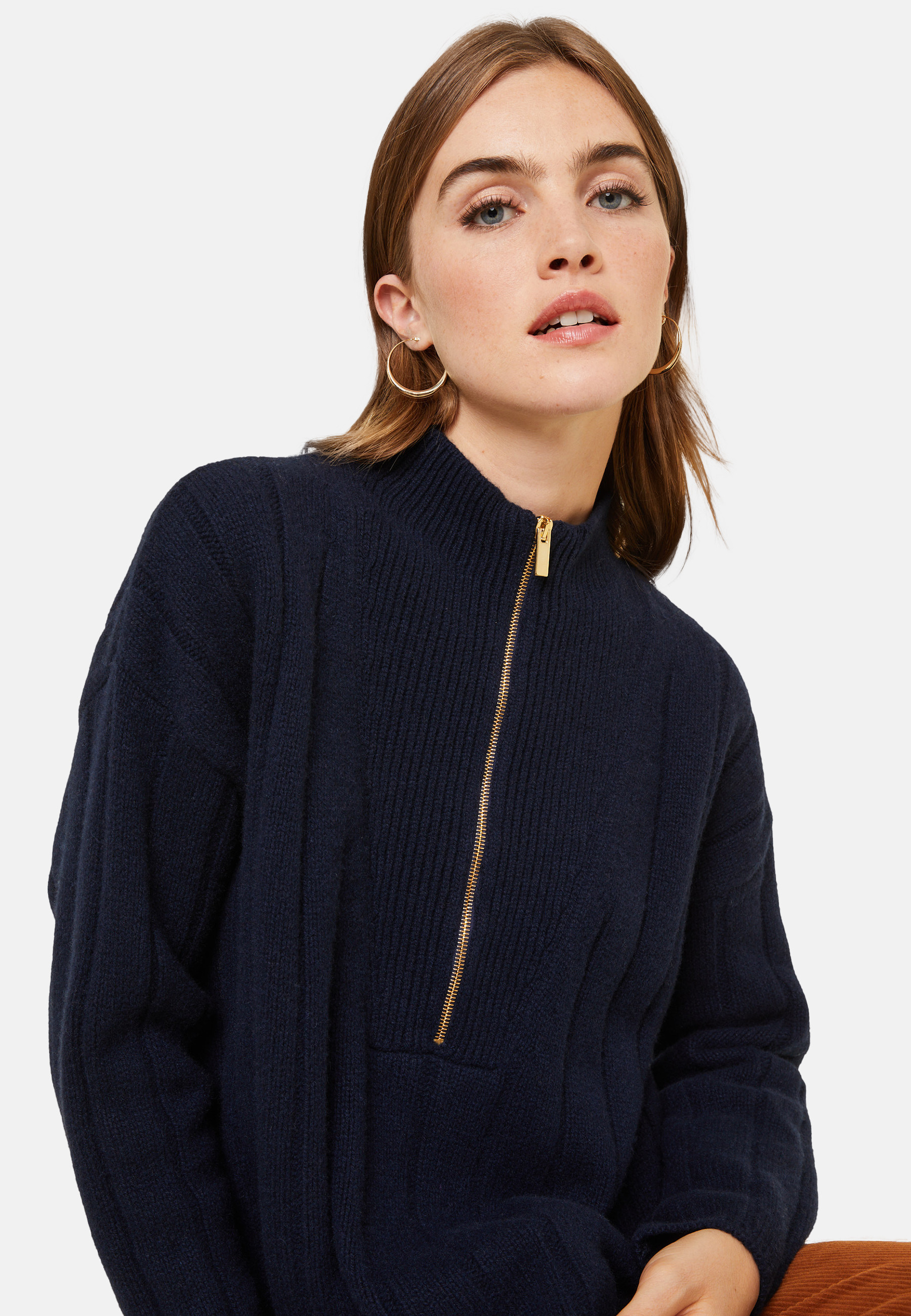 Pull col montant zippé en cachemire et laine recyclés - Lodric