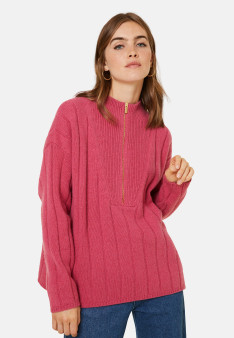 Pull col montant zippé en cachemire et laine recyclés - Lodric