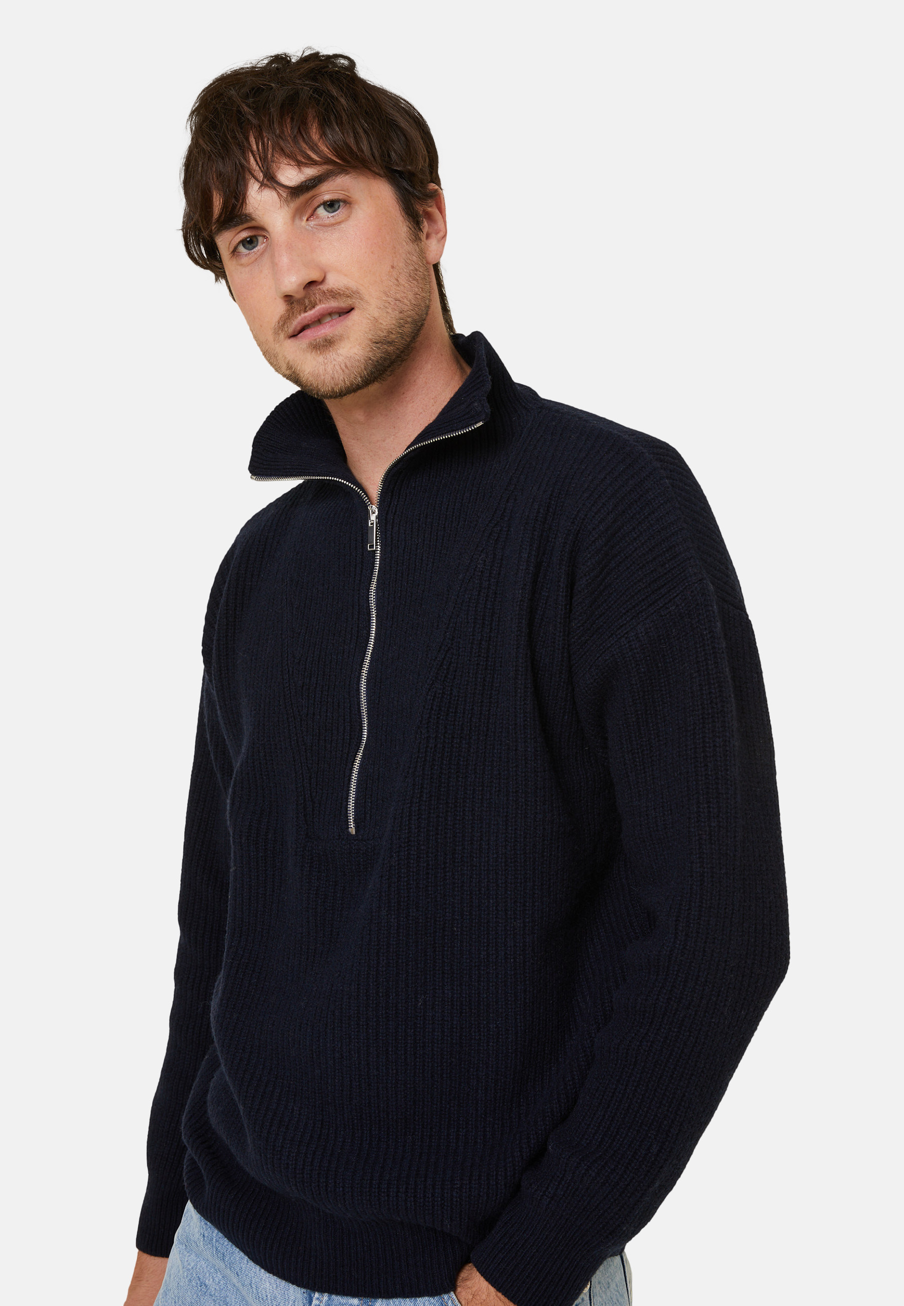 Recycled Wool and Cashmere Beaded Trucker Neck Sweater - English