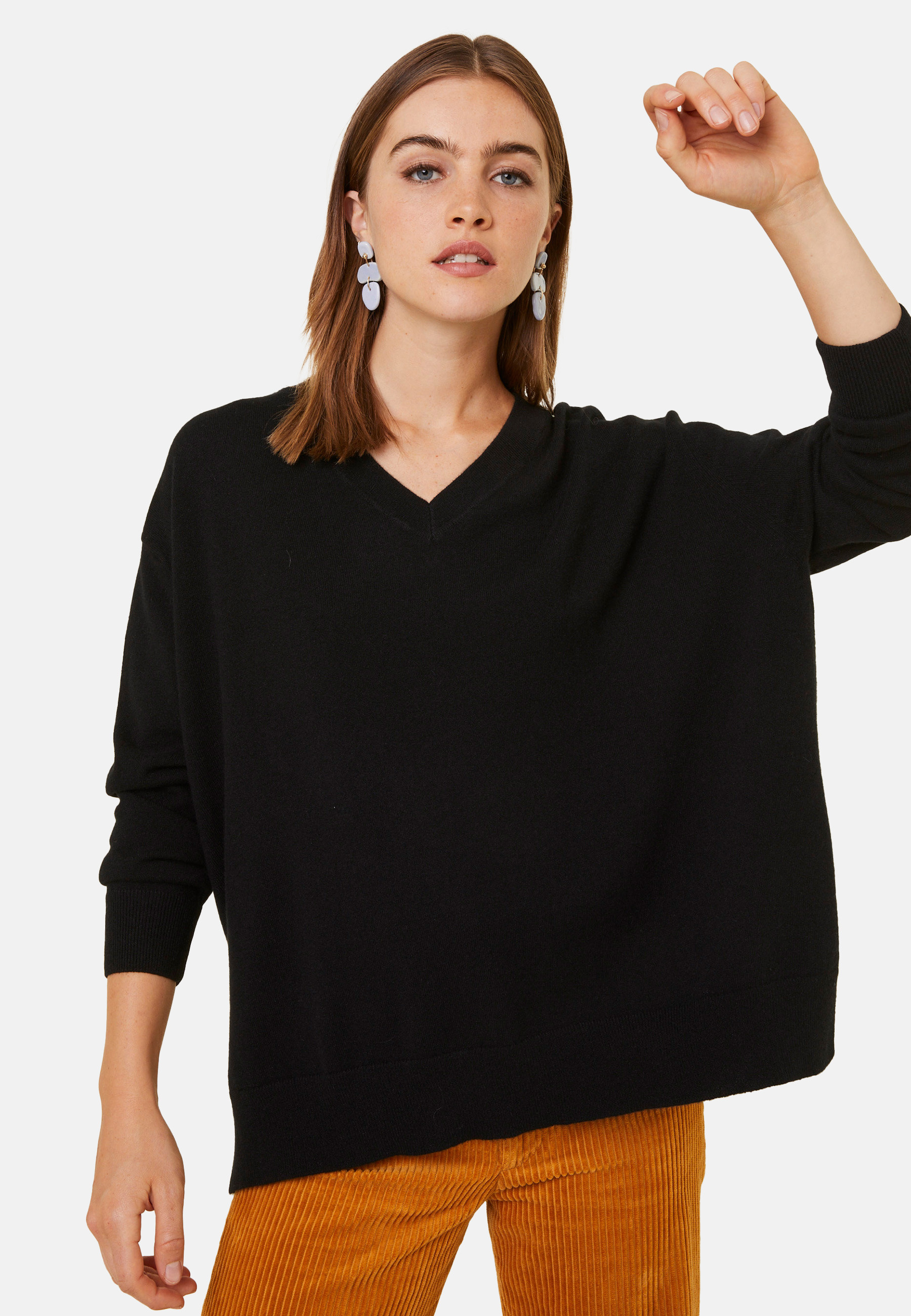 Loose sweater with V-neck slits in cashmere - Alienor