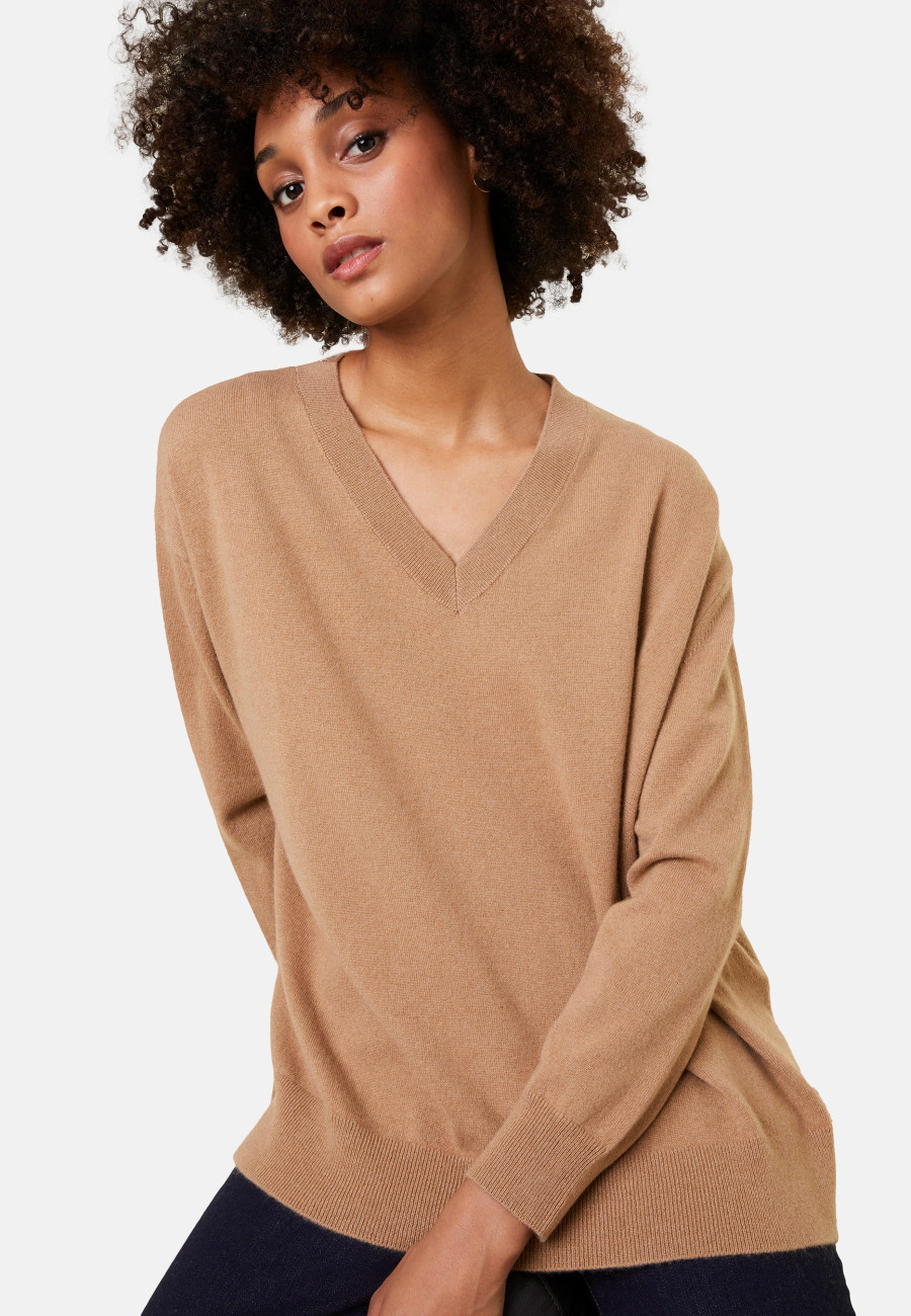 Loose sweater with V-neck slits in cashmere - Alienor