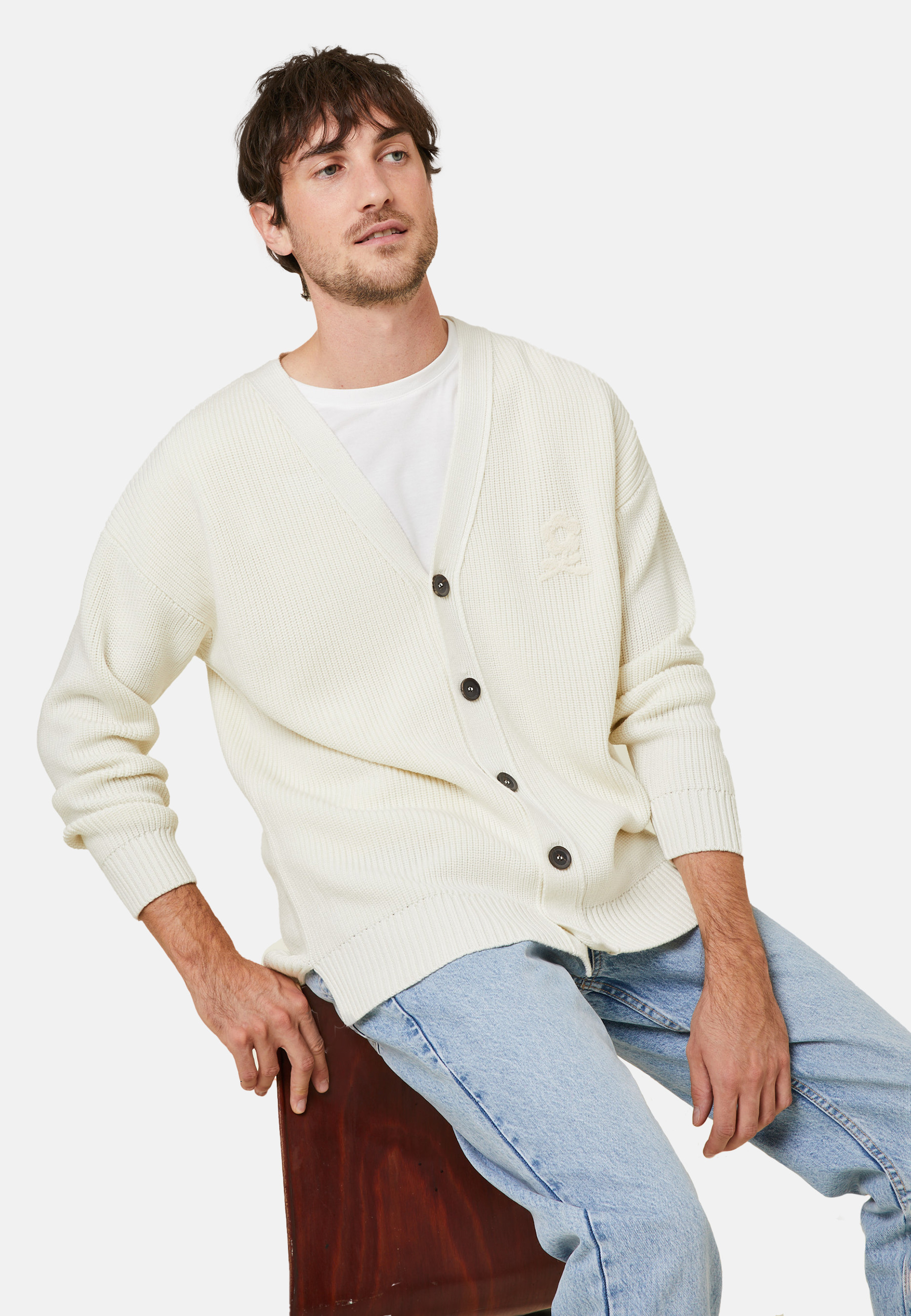 Gilet ample boutoné avec logo en laine mérinos - Frederic