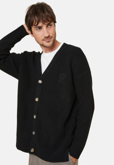Loose buttoned cardigan with logo in merino wool - Frederic