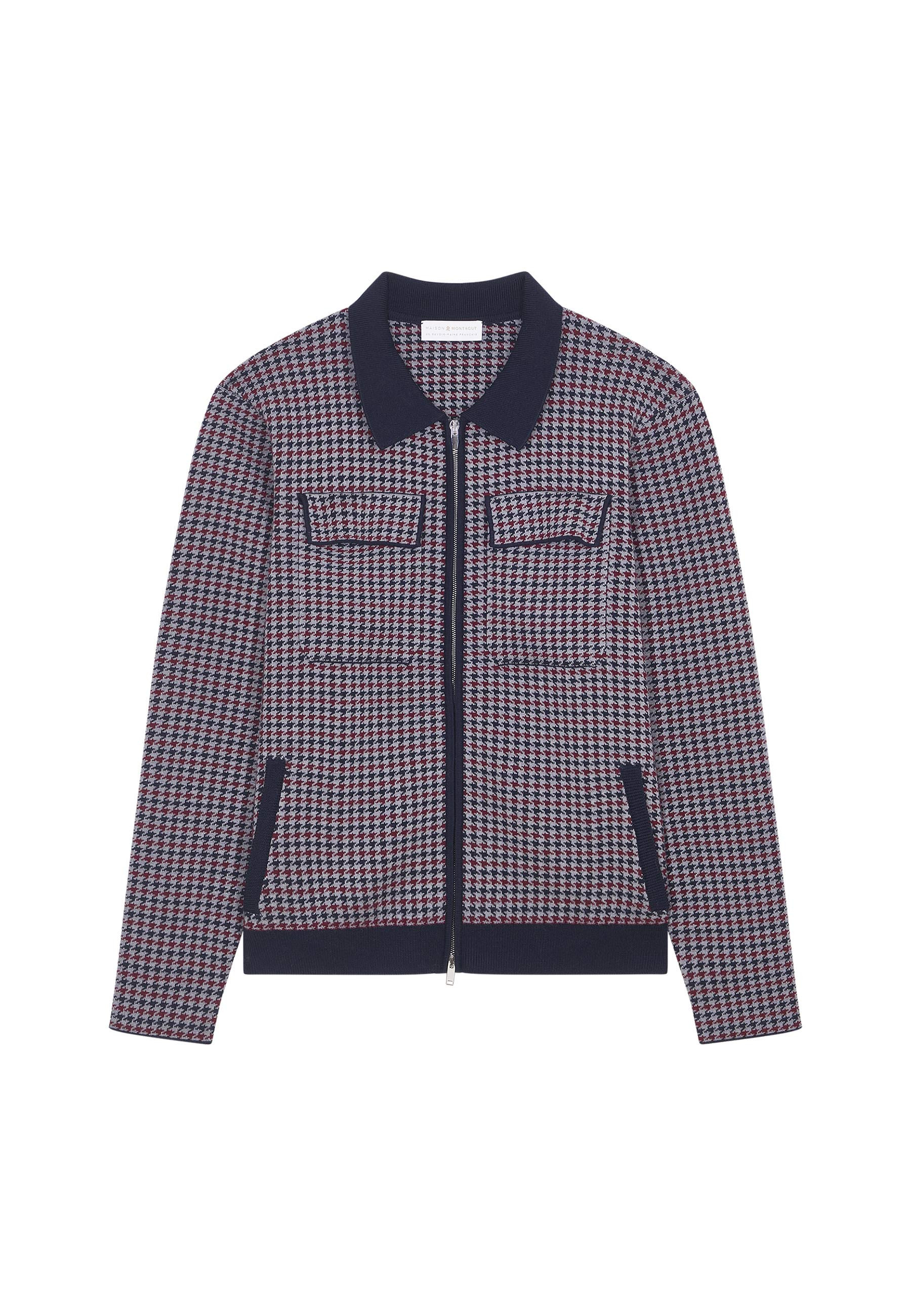 Polo collar jacket with houndstooth patterns in merino wool - Fabien
