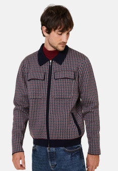 Polo collar jacket with houndstooth patterns in merino wool - Fabien