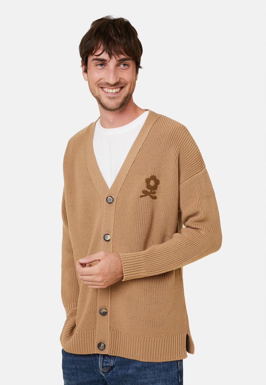 Cardigan folgado com botões e logotipo em lã merino - Frederic