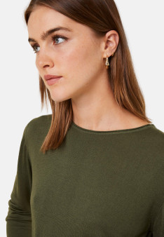 Buttoned t-shirt in cashmere bamboo round neck in fine knit - Aelia
