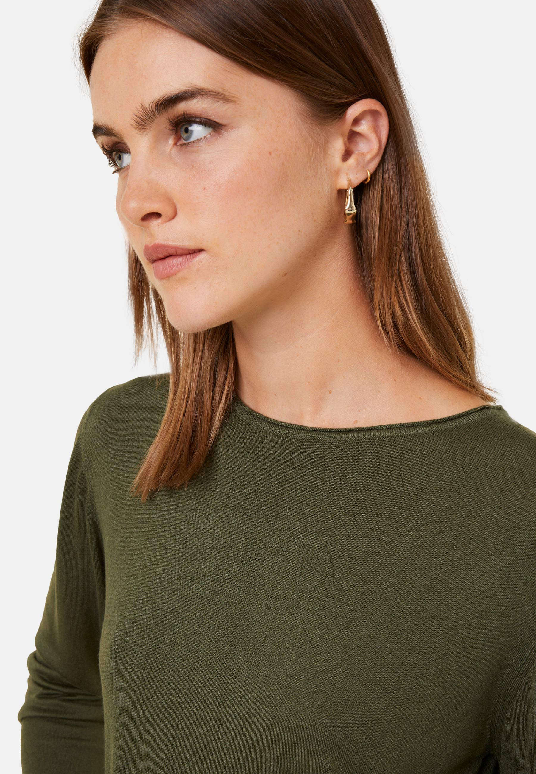 Buttoned t-shirt in cashmere bamboo round neck in fine knit - Aelia