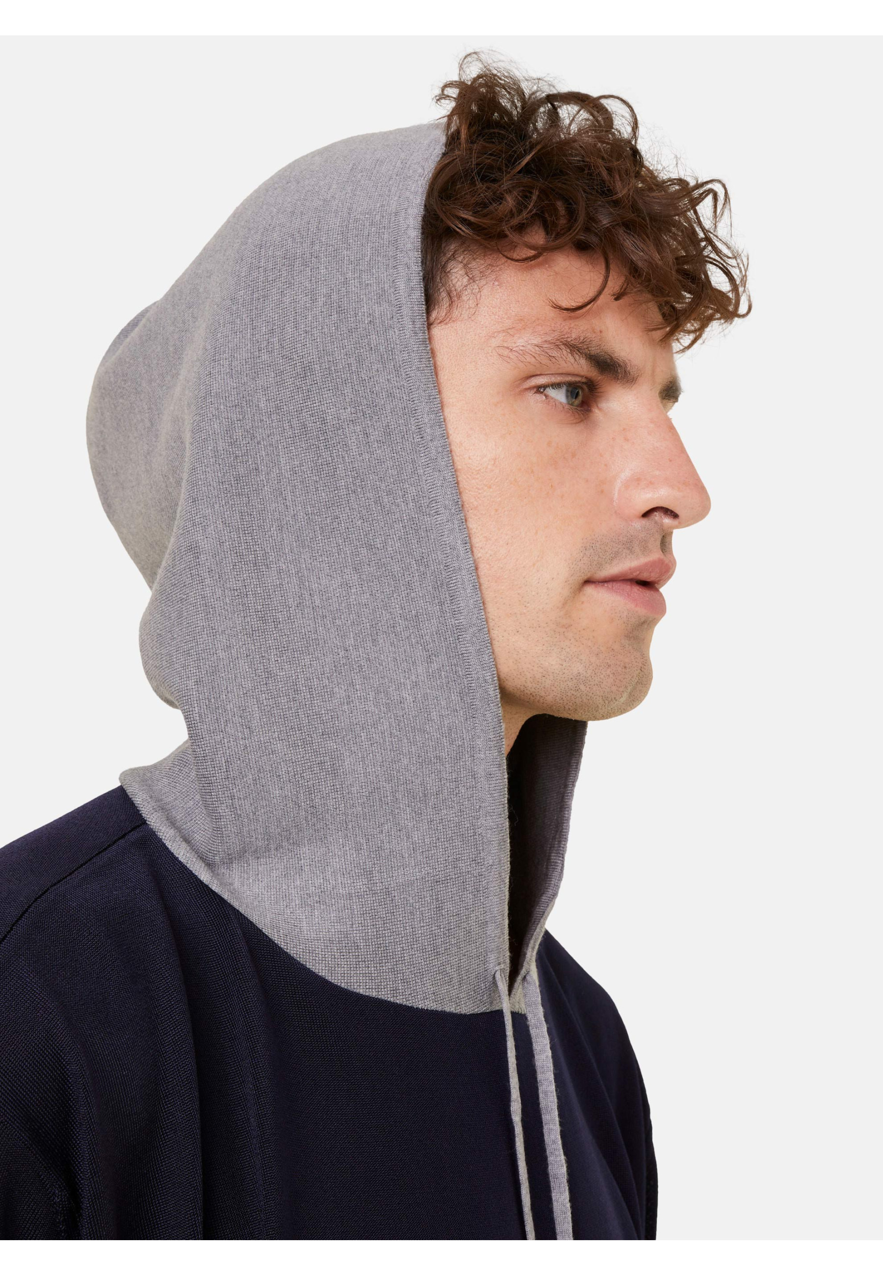 Hooded hoodie with pockets in wool and Fil lumière - Flavien