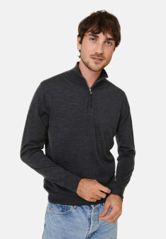 Trucker neck sweater with logo in merino wool - Ryan