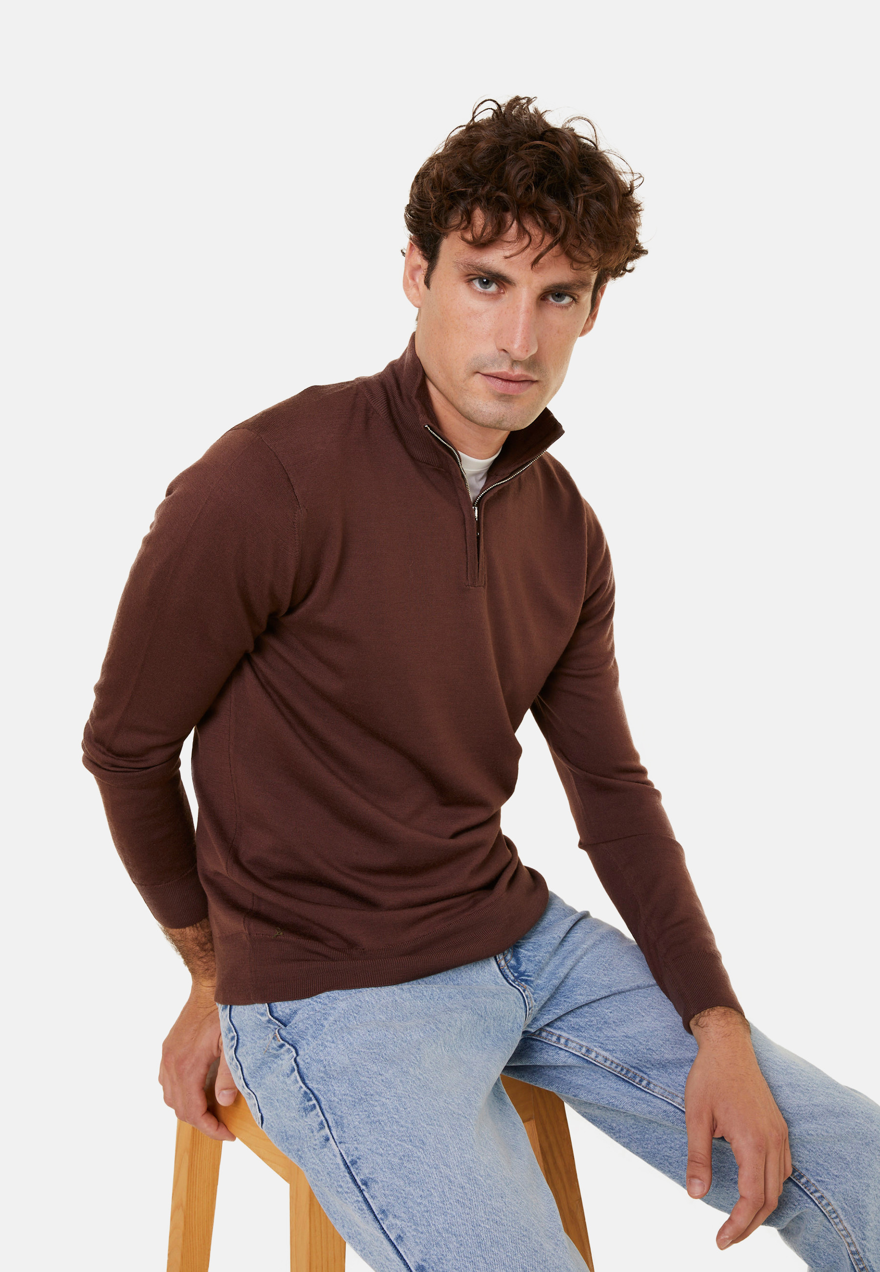 Trucker neck sweater with logo in merino wool - Ryan