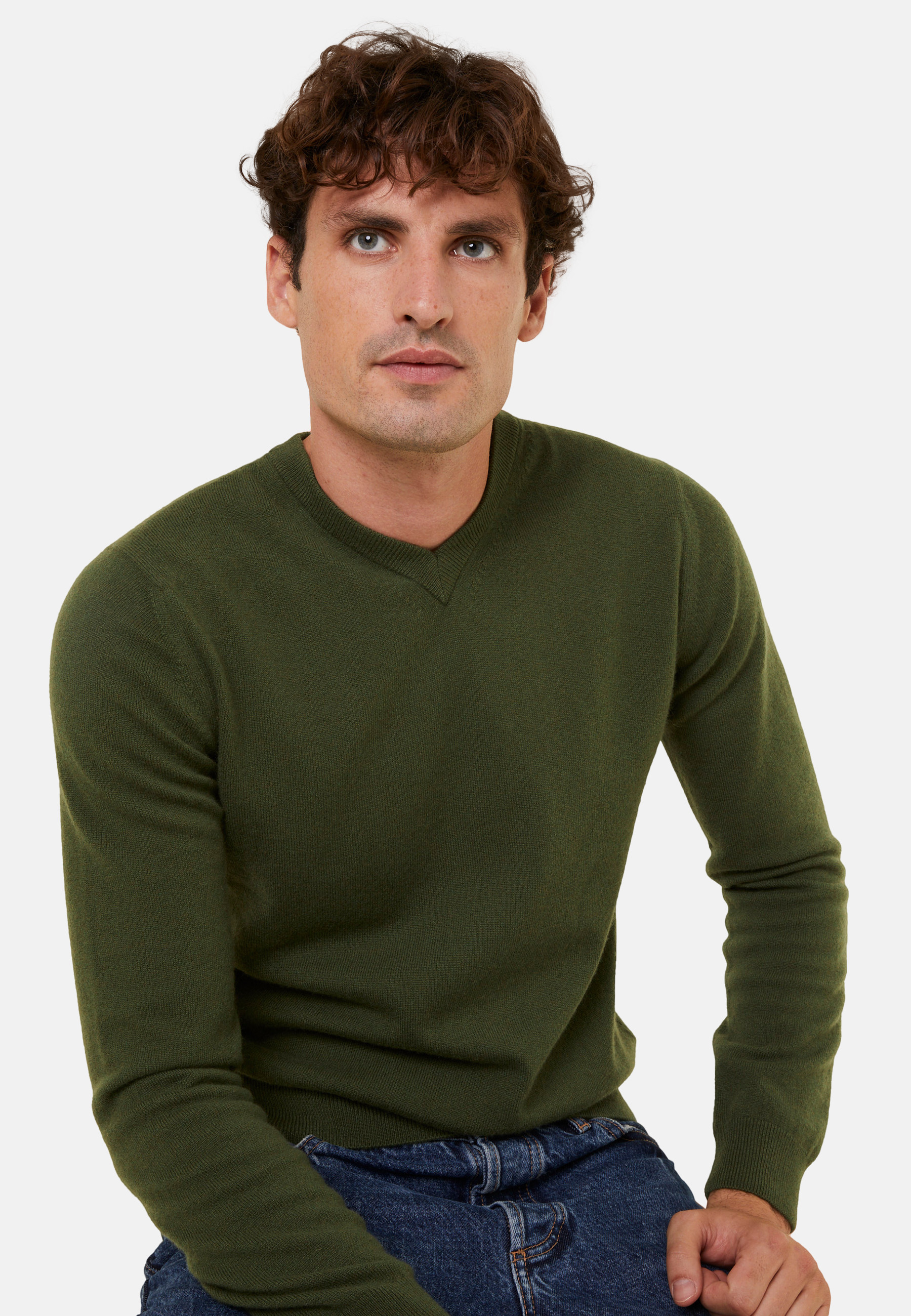 Pull col V en cachemire - Evann 7852 celadon - 94 Vert amande