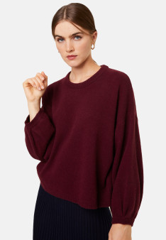 Round-neck sweater with balloon sleeves in recycled cashmere and wool - Lamara