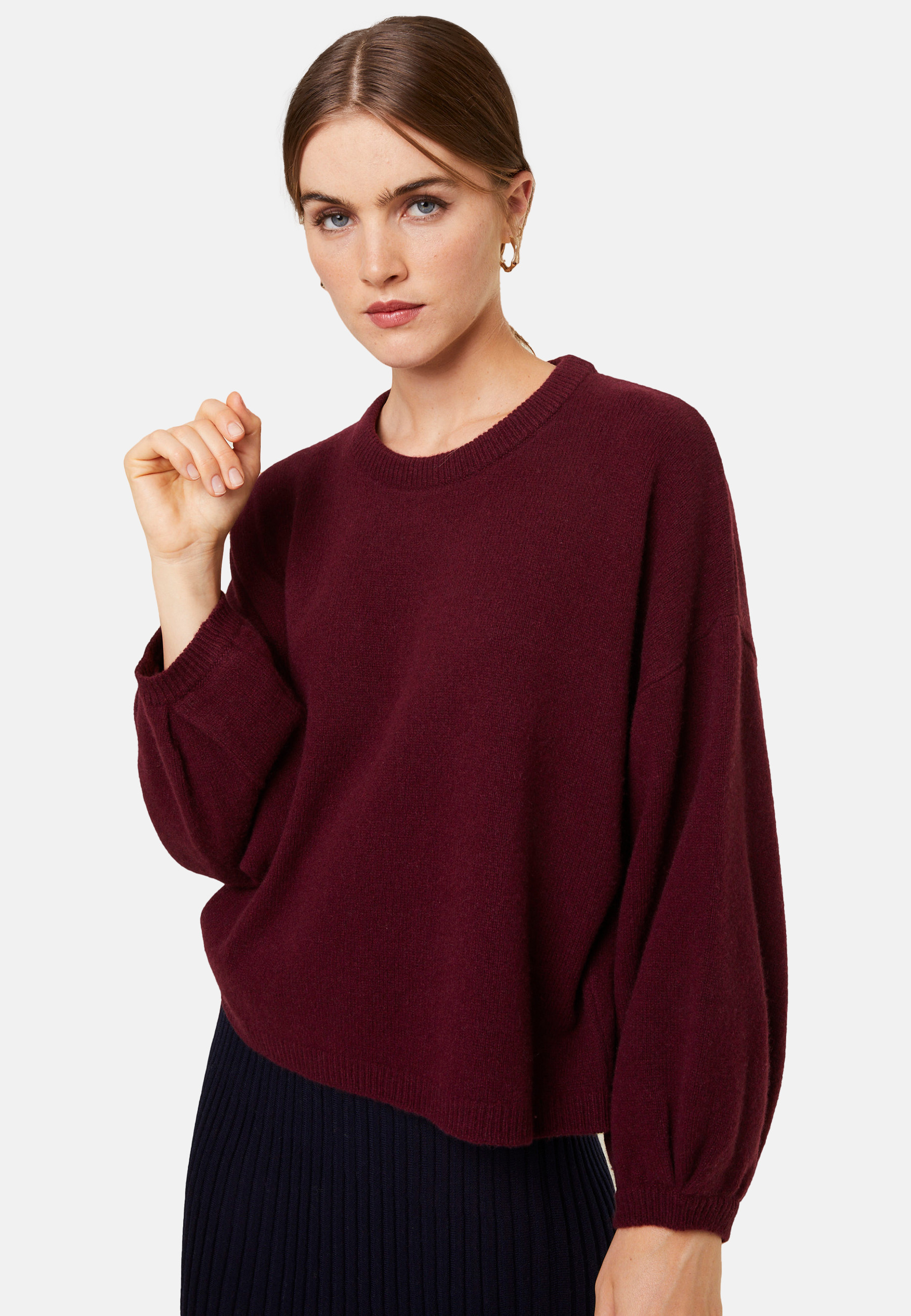 Round-neck sweater with balloon sleeves in recycled cashmere and wool - Lamara