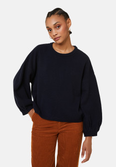 Round-neck sweater with balloon sleeves in recycled cashmere and wool - Lamara