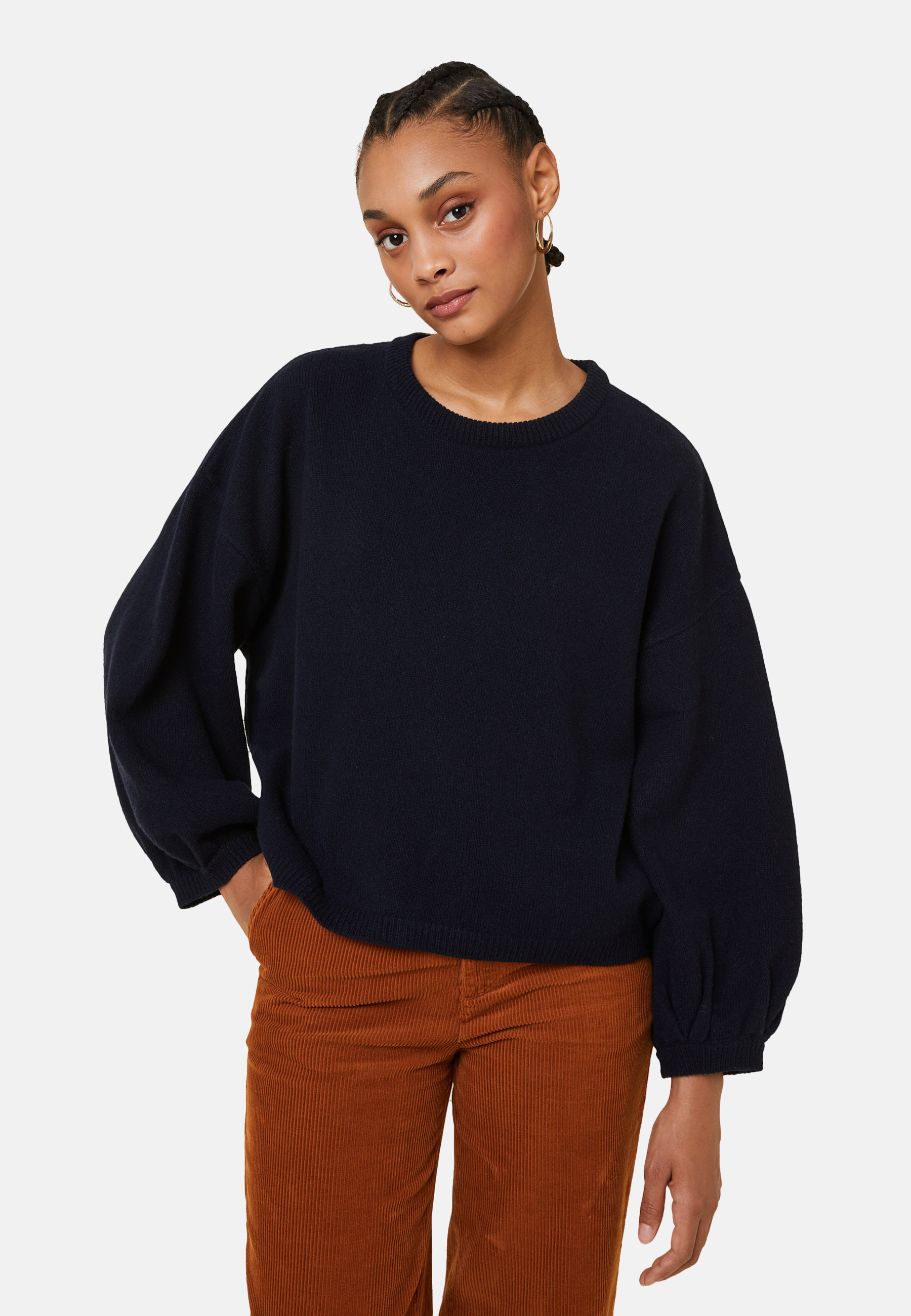 Round-neck sweater with balloon sleeves in recycled cashmere and wool - Lamara