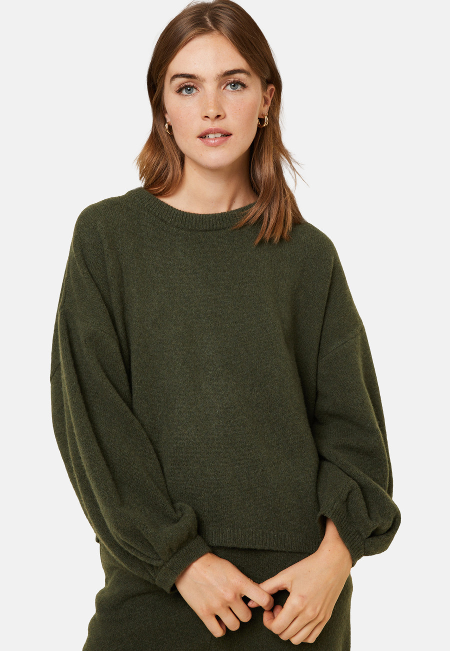 Cashmere blend round-neck sweater with puff sleeves - Lamaras