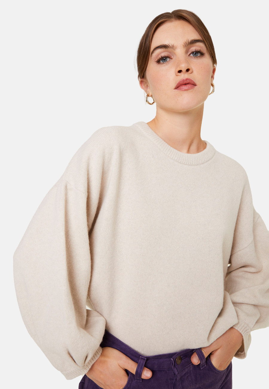 Cashmere blend round-neck sweater with puff sleeves - Lamaras
