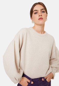 Round-neck sweater with balloon sleeves in recycled cashmere and wool - Lamara