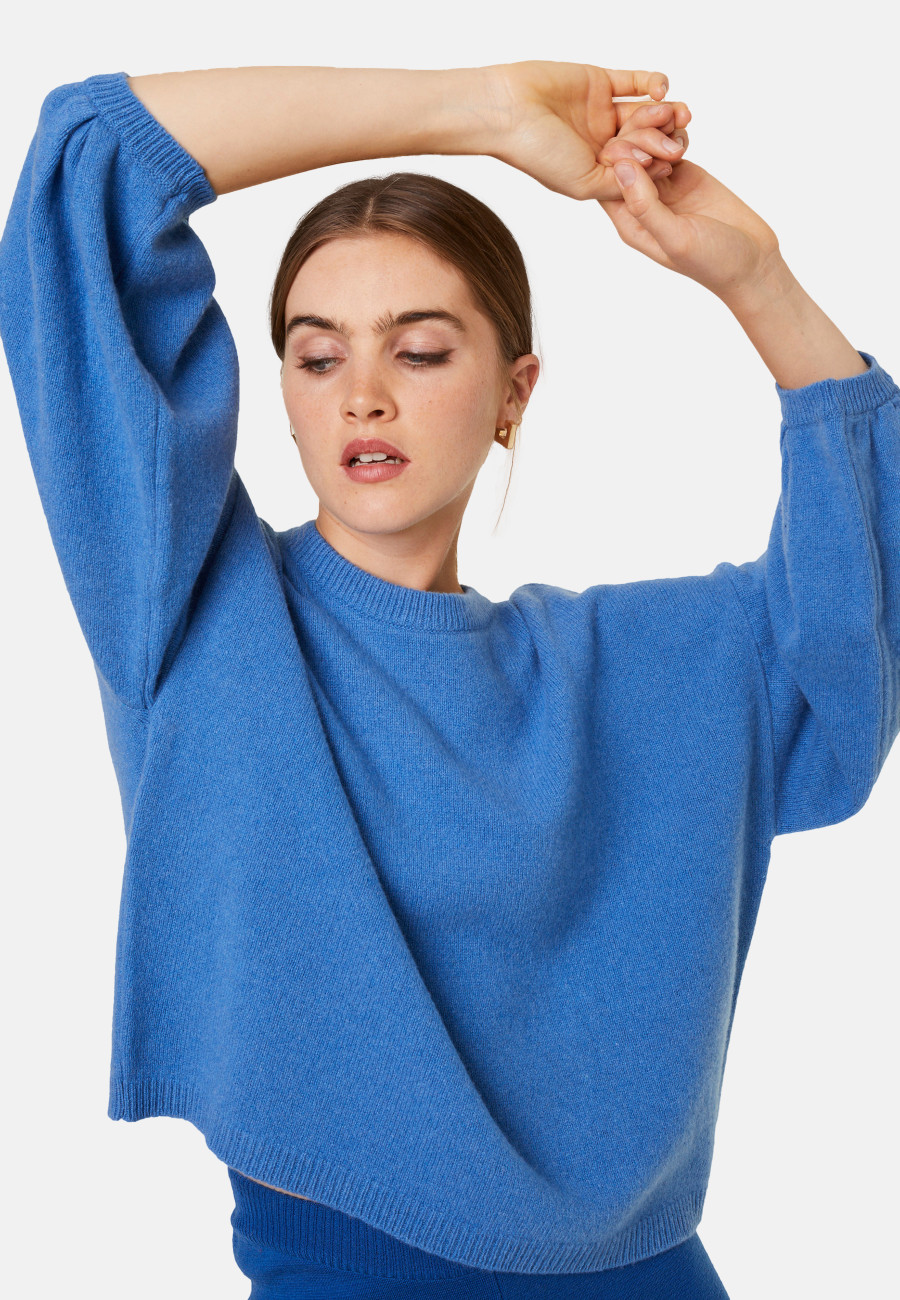 Cashmere blend round-neck sweater with puff sleeves - Lamaras