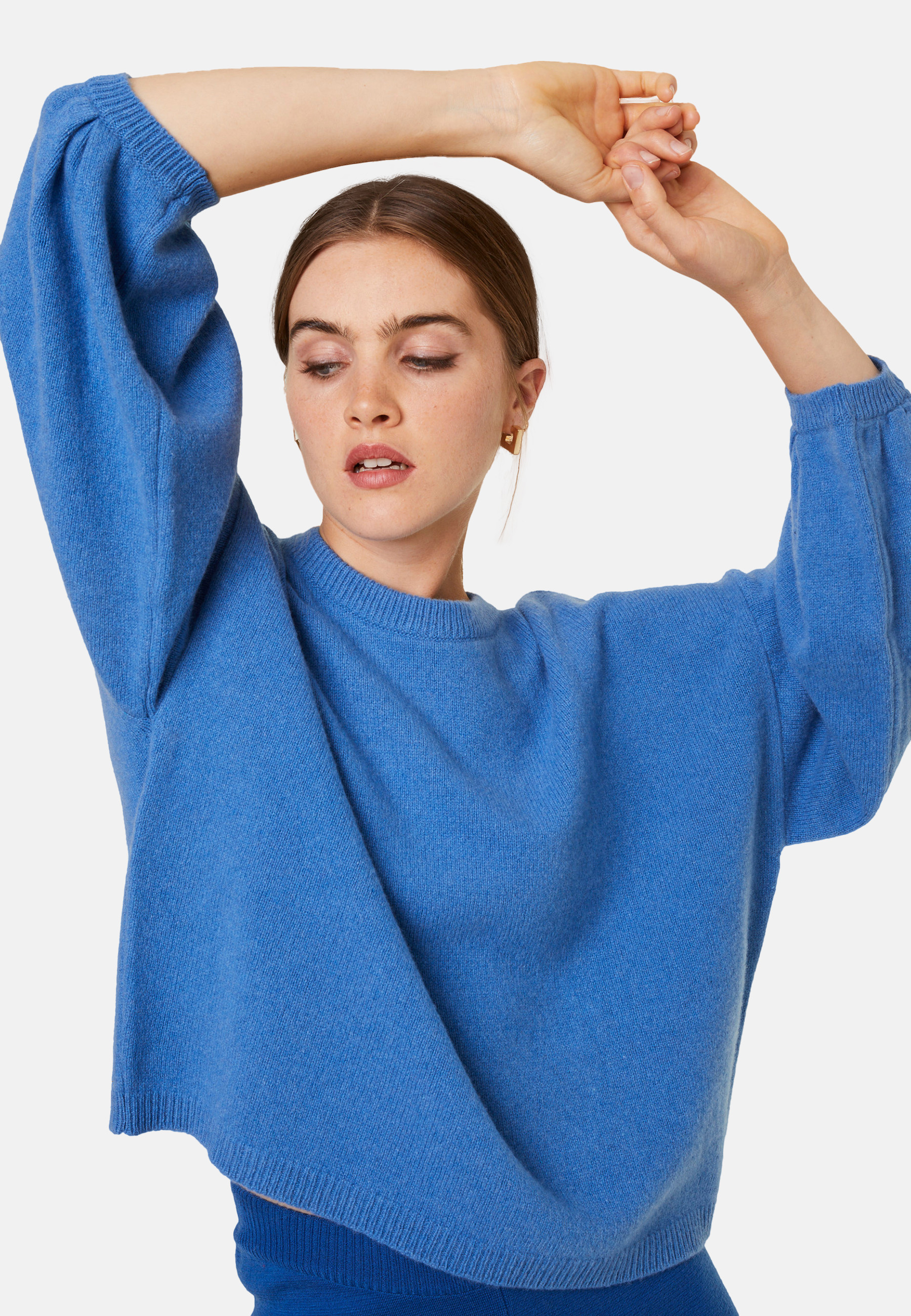 Round-neck sweater with balloon sleeves in recycled cashmere and wool - Lamara