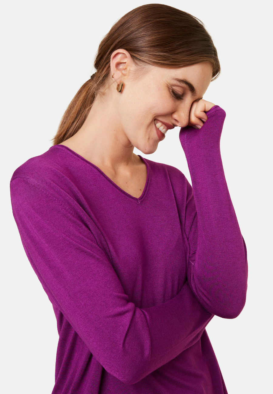 Long-sleeved cashmere bamboo t-shirt with slits - Aeline