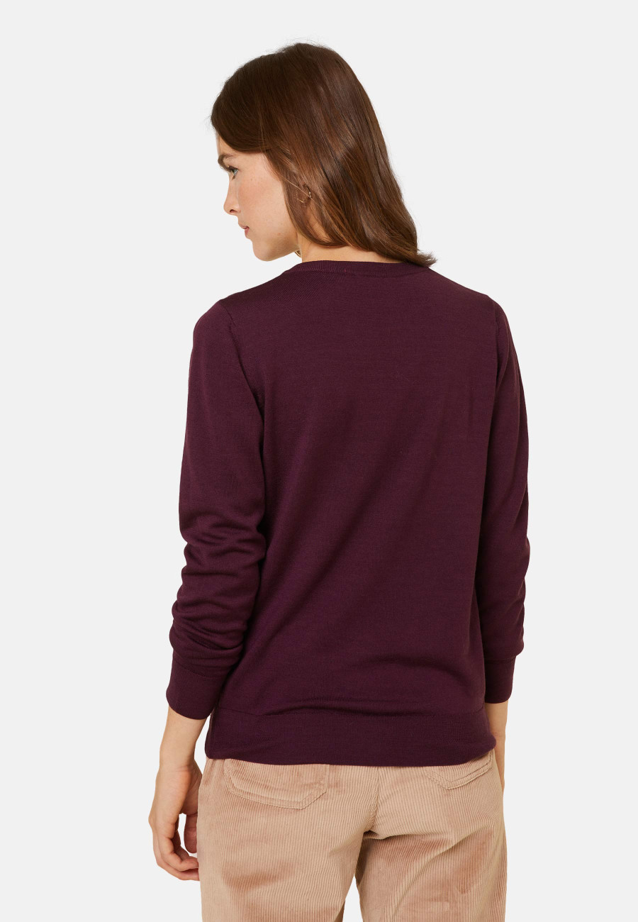 Buttoned round neck cardigan with pockets in merino wool - Amalia