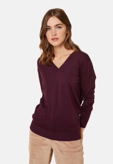 Pull col V en laine mérinos - Arya 7882 prune - 18 Violet foncé