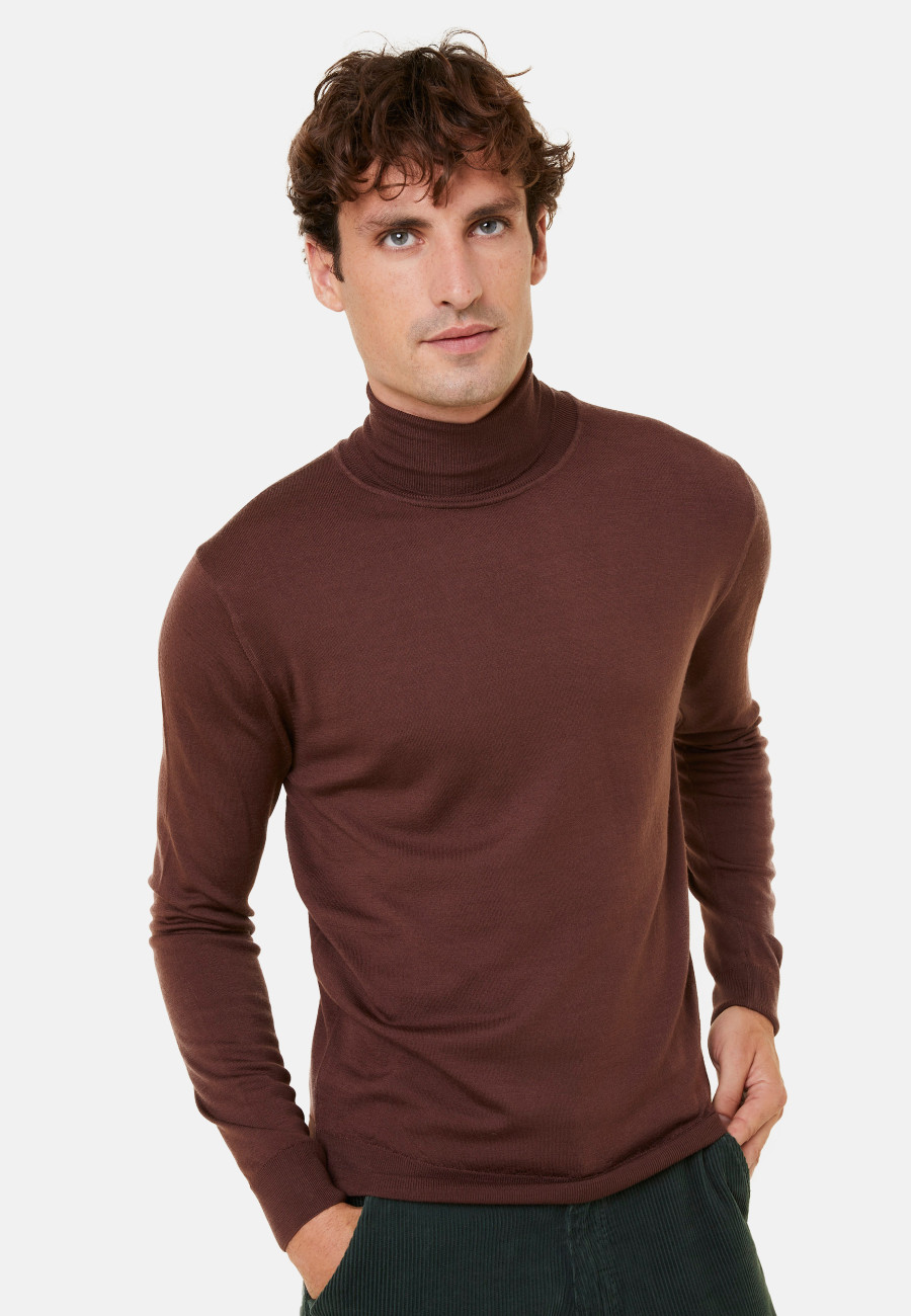 Turtleneck sweater with logo in merino wool - Enzo