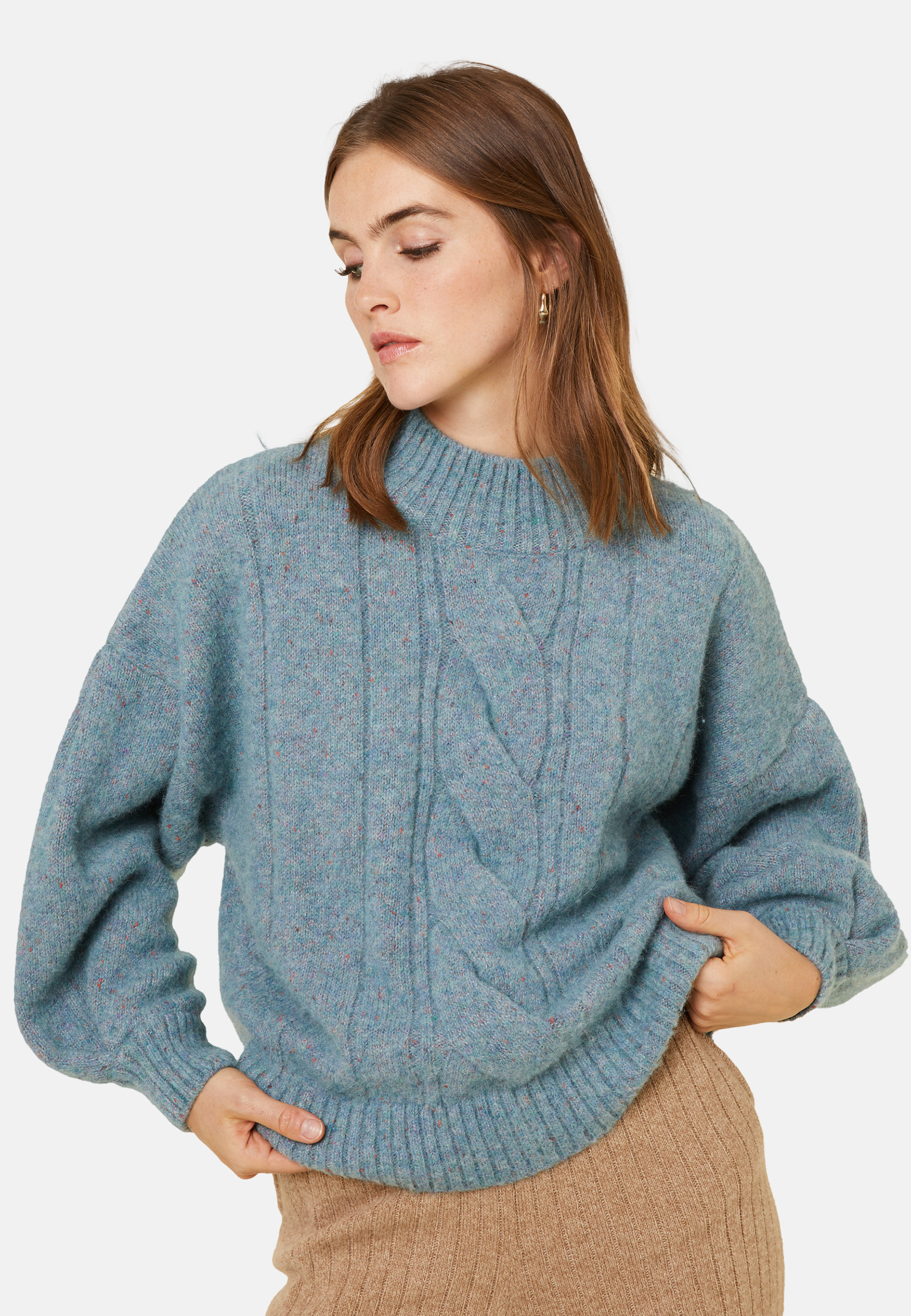 Pull ras de cou chiné en laine mélangée - Laetitia