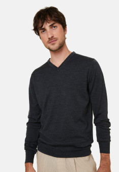 V-neck sweater with logo in merino wool - Elmo