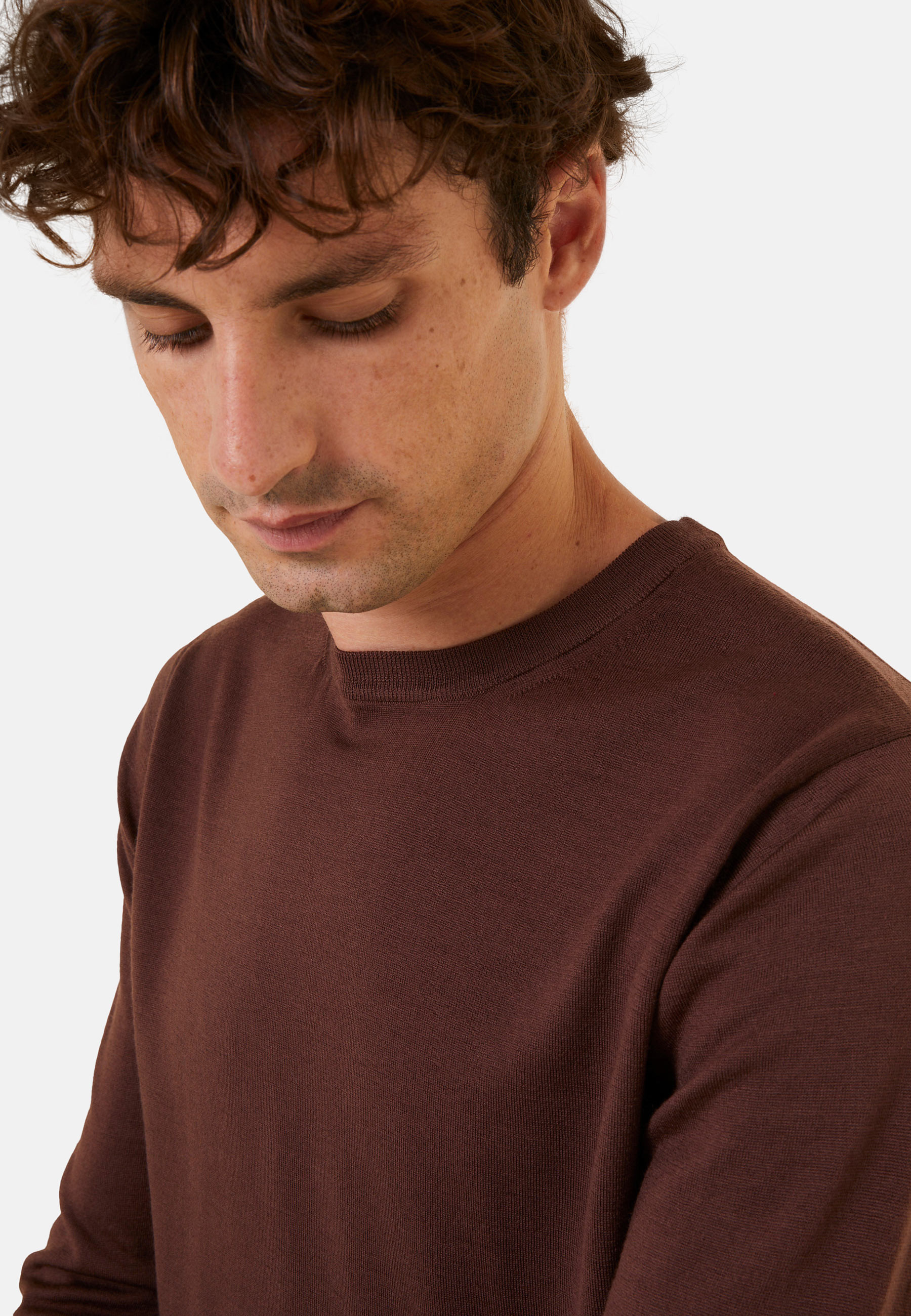 Pull col rond avec logo en laine mérinos - Eddie 7852 celadon - 94 Vert amande