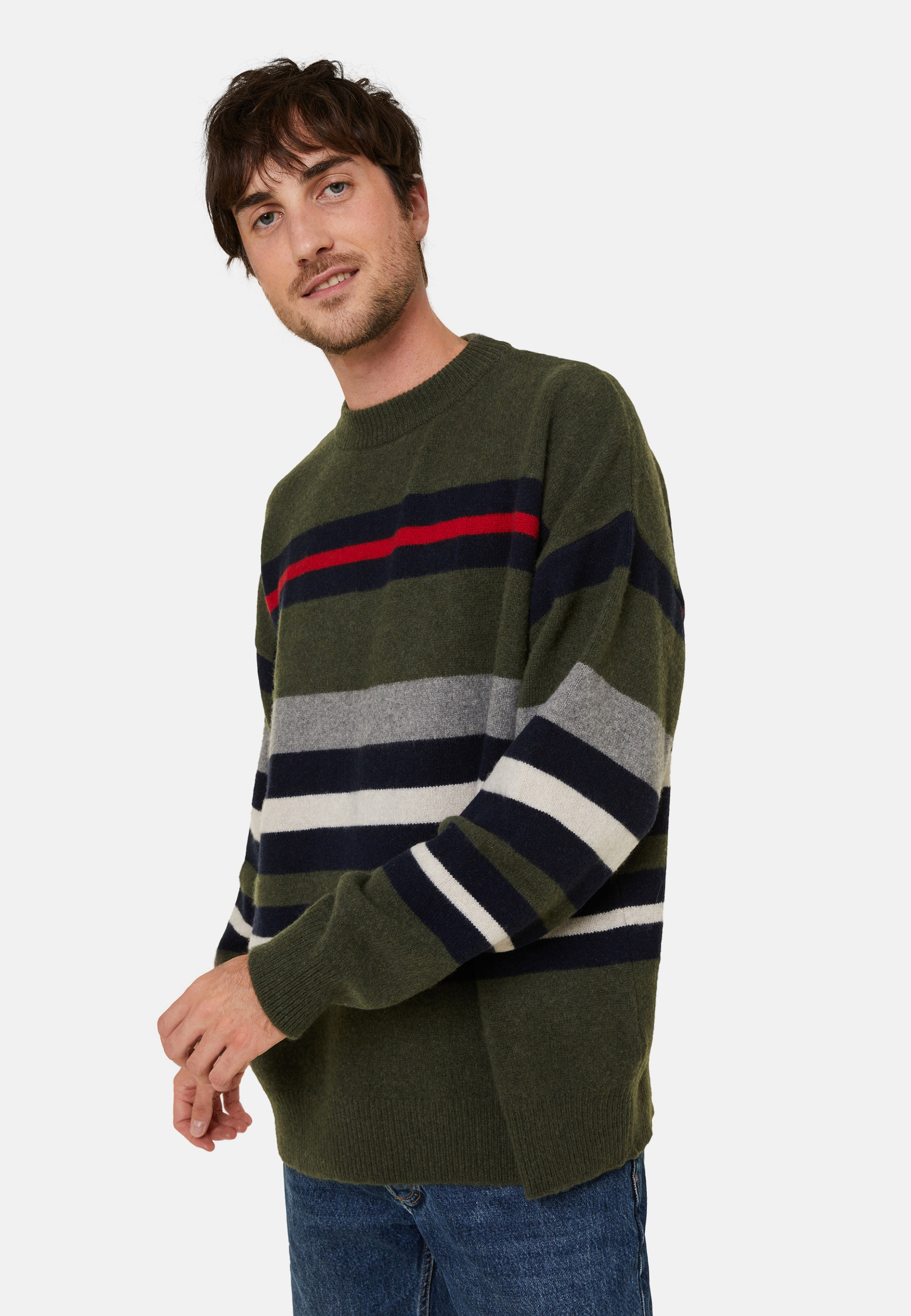 Round-neck striped sweater in recycled cashmere and wool - Fael
