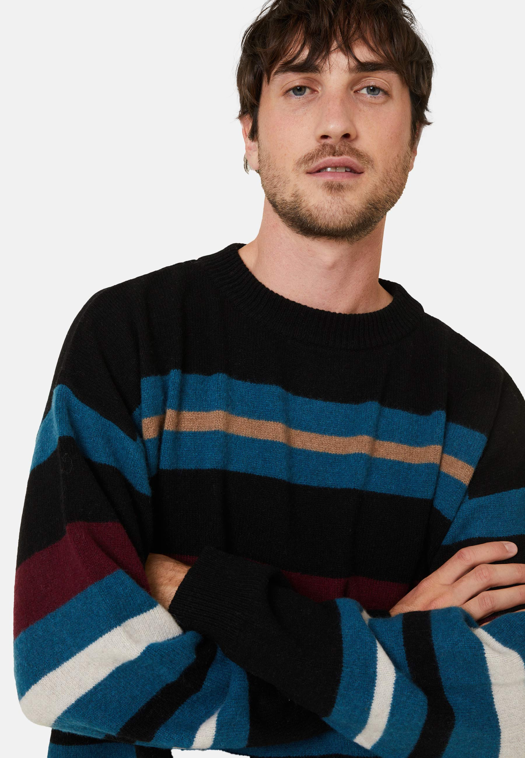 Round-neck striped sweater in recycled cashmere and wool - Fael