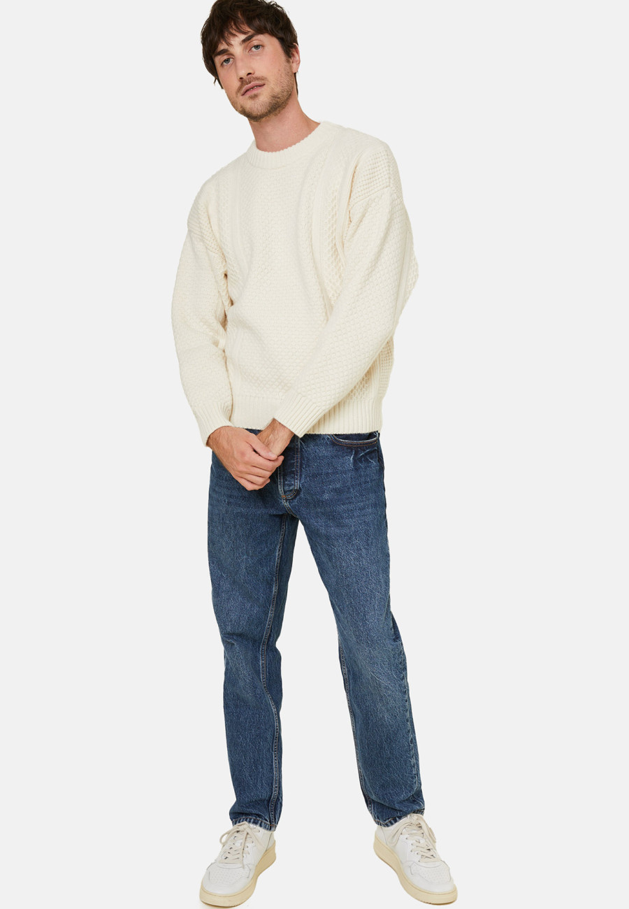 Round-neck waffle-knit sweater in wool and cashmere - Fall