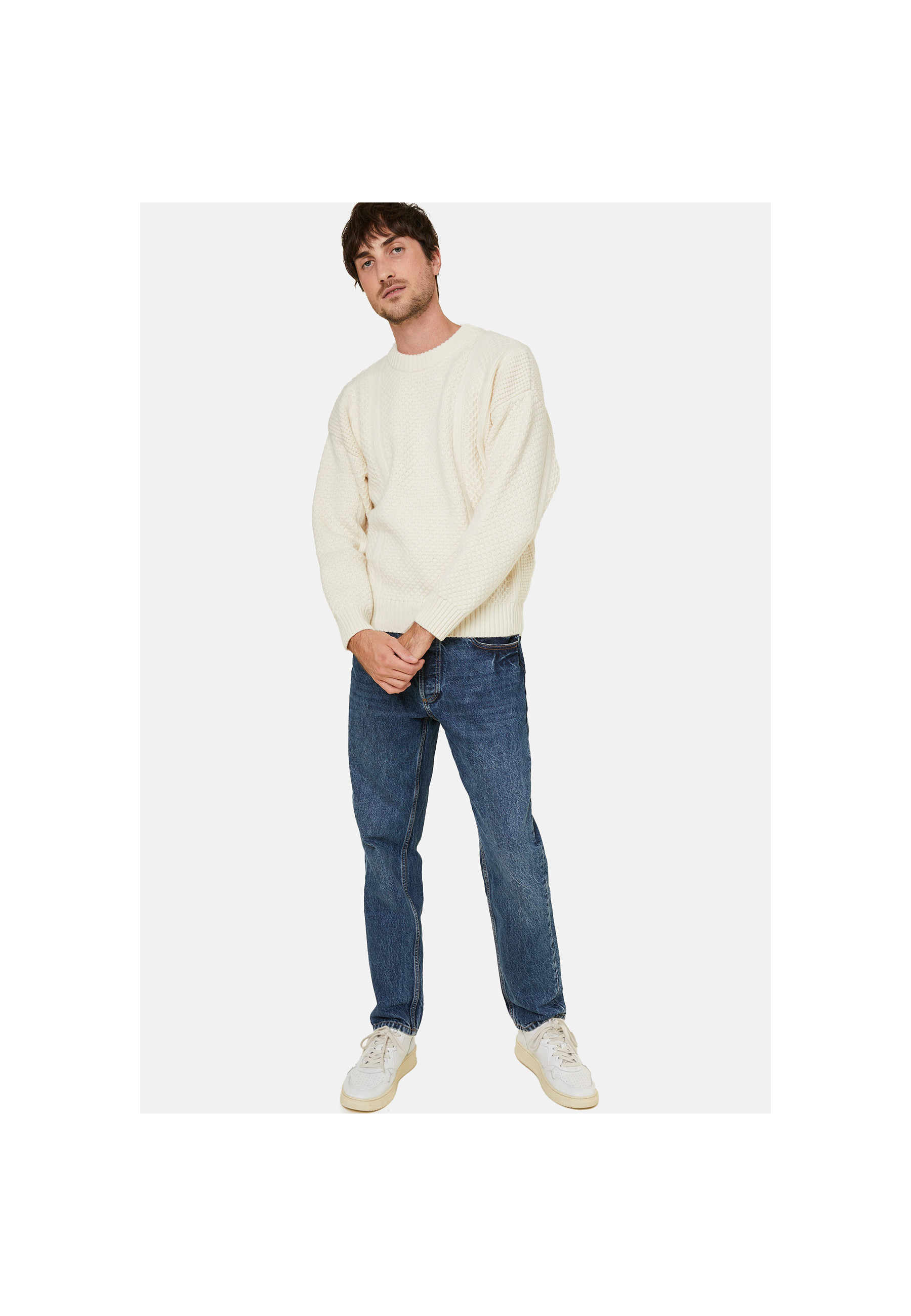 Pull col rond maille gaufrée en laine et cachemire - Fall