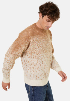 Pull col rond bicolore en mohair - Figaro 7944 ecru/camel - 88 Camel