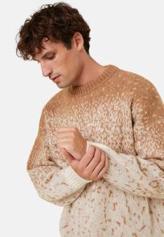 Pull col rond bicolore en mohair - Figaro 7944 ecru/camel - 88 Camel