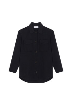 Veste boutonnée avec poches en laine mérinos - Giselle 7841 saphir - 03 Bleu foncé