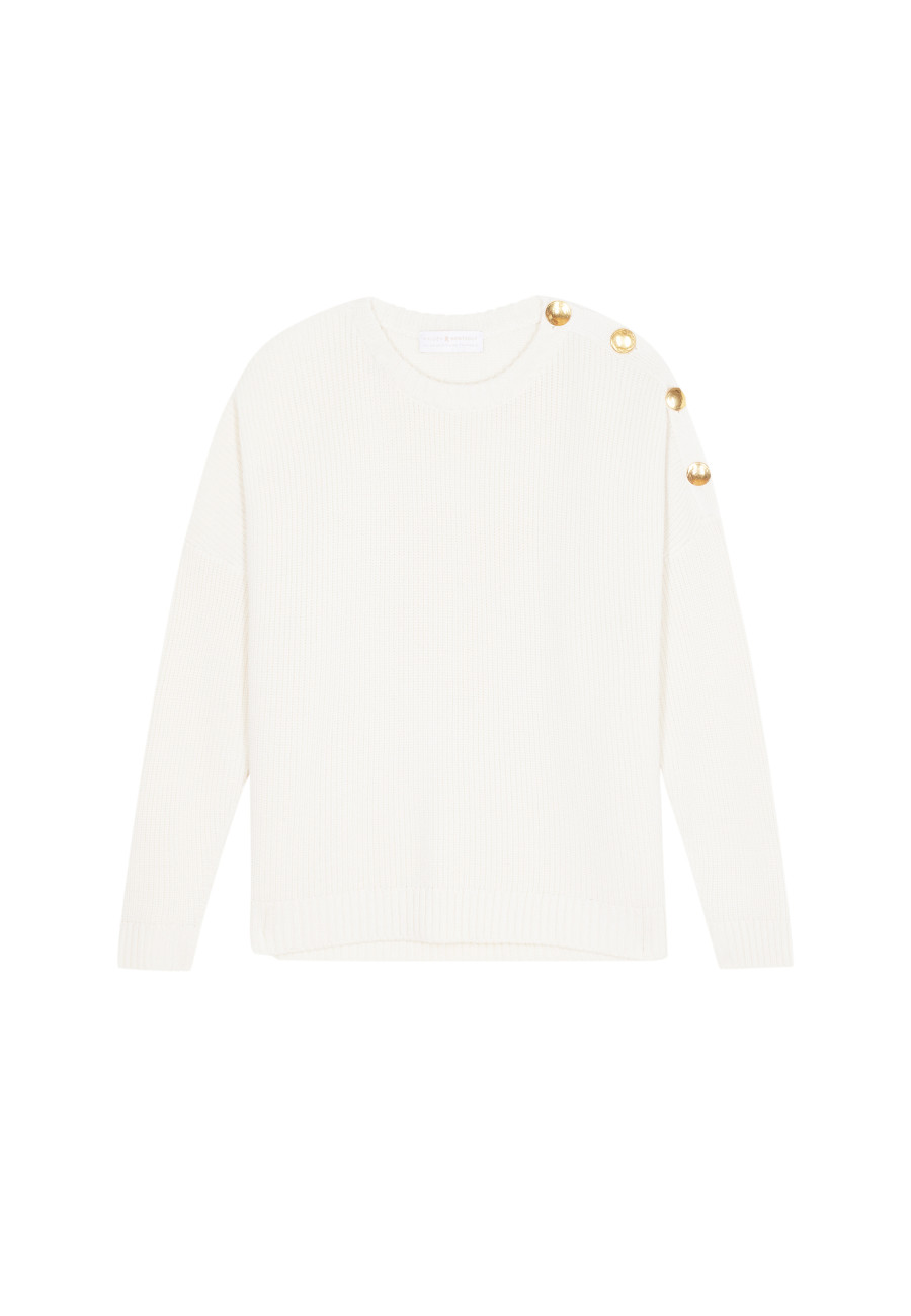 Merino wool round neck buttoned shoulder sweater - Gao